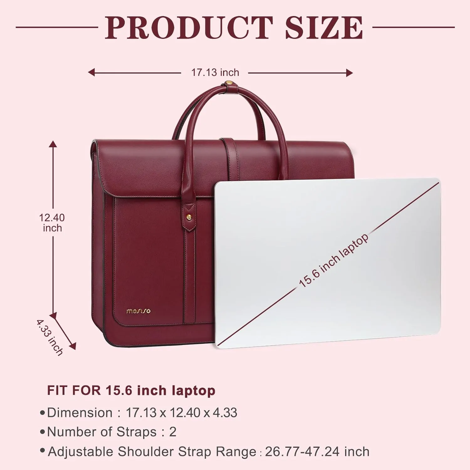 MOSISO Laptop Bag for Women, 13-14 inch PU Leather Laptop Shoulder Bag Convertible Backpack, 13.3 inch Messenger Bag Casual Handbag Work Briefcase Travel Computer Bag with Bowknot, Wine Red