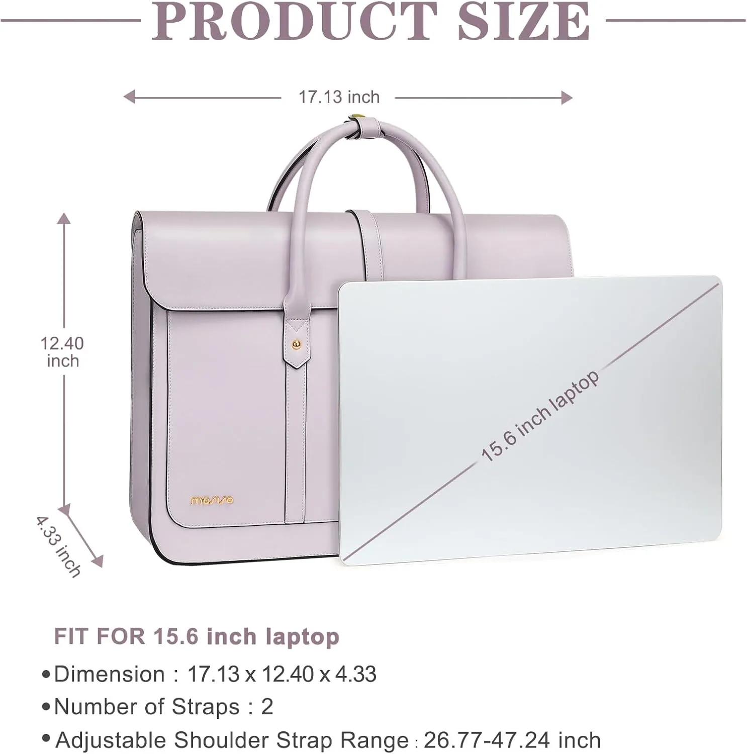 MOSISO Laptop Bag for Women, 15-15.6 inch PU Leather Laptop Shoulder Bag Convertible Backpack, 16 inch Messenger Bag Casual Handbag Work Briefcase Travel Computer Bag with Bowknot, Dusty Lilac