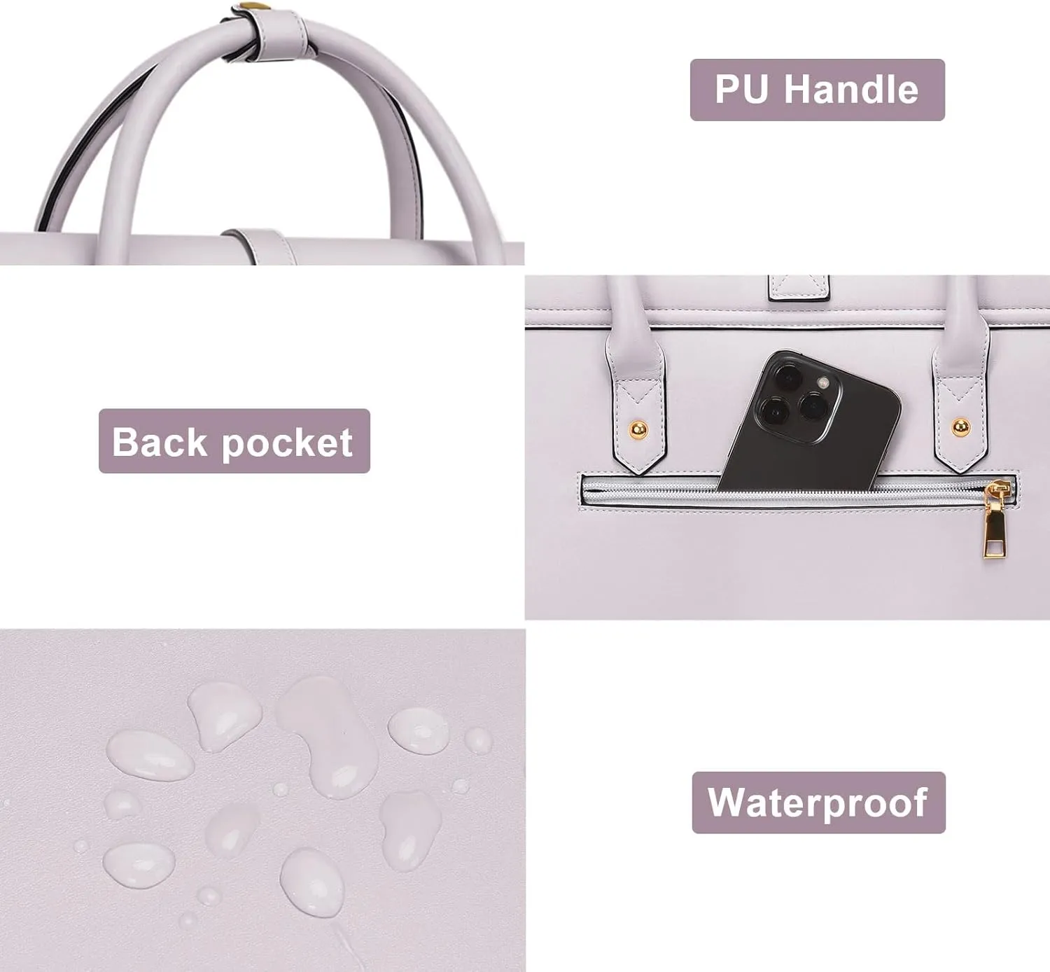 MOSISO Laptop Bag for Women, 15-15.6 inch PU Leather Laptop Shoulder Bag Convertible Backpack, 16 inch Messenger Bag Casual Handbag Work Briefcase Travel Computer Bag with Bowknot, Dusty Lilac