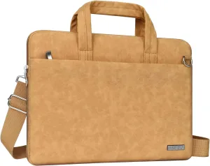 MOSISO Laptop Shoulder Bag Compatible with MacBook Pro 16 inch 2022 2021 M1 Pro/Max A2485/2019-2020 A2141,15-15.6 inch Notebook,Waterproof PU Leather Carrying Sleeve with Front Pocket&Belt, Brown