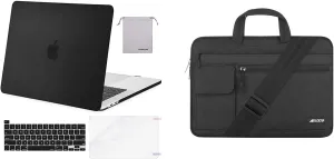 MOSISO Plastic Hard Shell Case & Polyester Flapover Shoulder Bag Compatible with MacBook Pro 16 inch 2019 Release A2141 with Touch Bar & Touch ID, Black