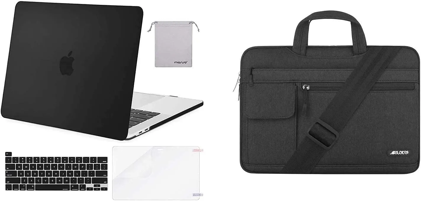 MOSISO Plastic Hard Shell Case & Polyester Flapover Shoulder Bag Compatible with MacBook Pro 16 inch 2019 Release A2141 with Touch Bar & Touch ID, Black