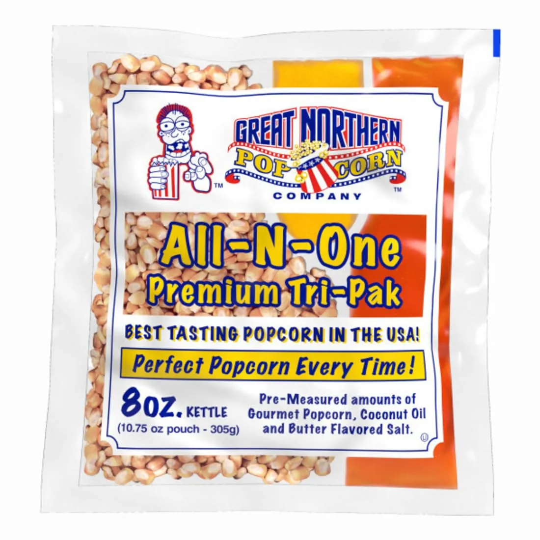 Movie Theater Style 40-Count Popcorn Packs - Pre-Measured 8-Ounce All-in-One Kernel, Salt, Oil Packets for Popping Machines by Great Northern Popcorn