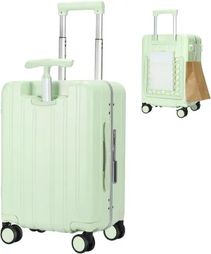 MRPLUM Carry On Luggage Double Handle Suitcase with Net Pocket,Hard Shell Spinner Wheels Luggage with TSA Lock&Seat Belt,20 inch,Green