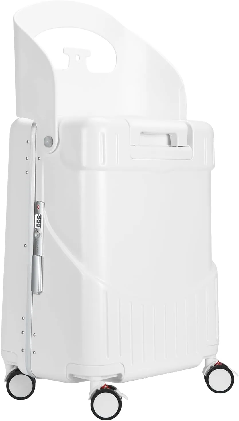 MRPLUM Ride On Luggage with Seat for Kids&Adults with Seat Belt,Hard Shell Lightweight Rolling Spinner Wheels Travel Luggage with TSA Lock,20 inch,White