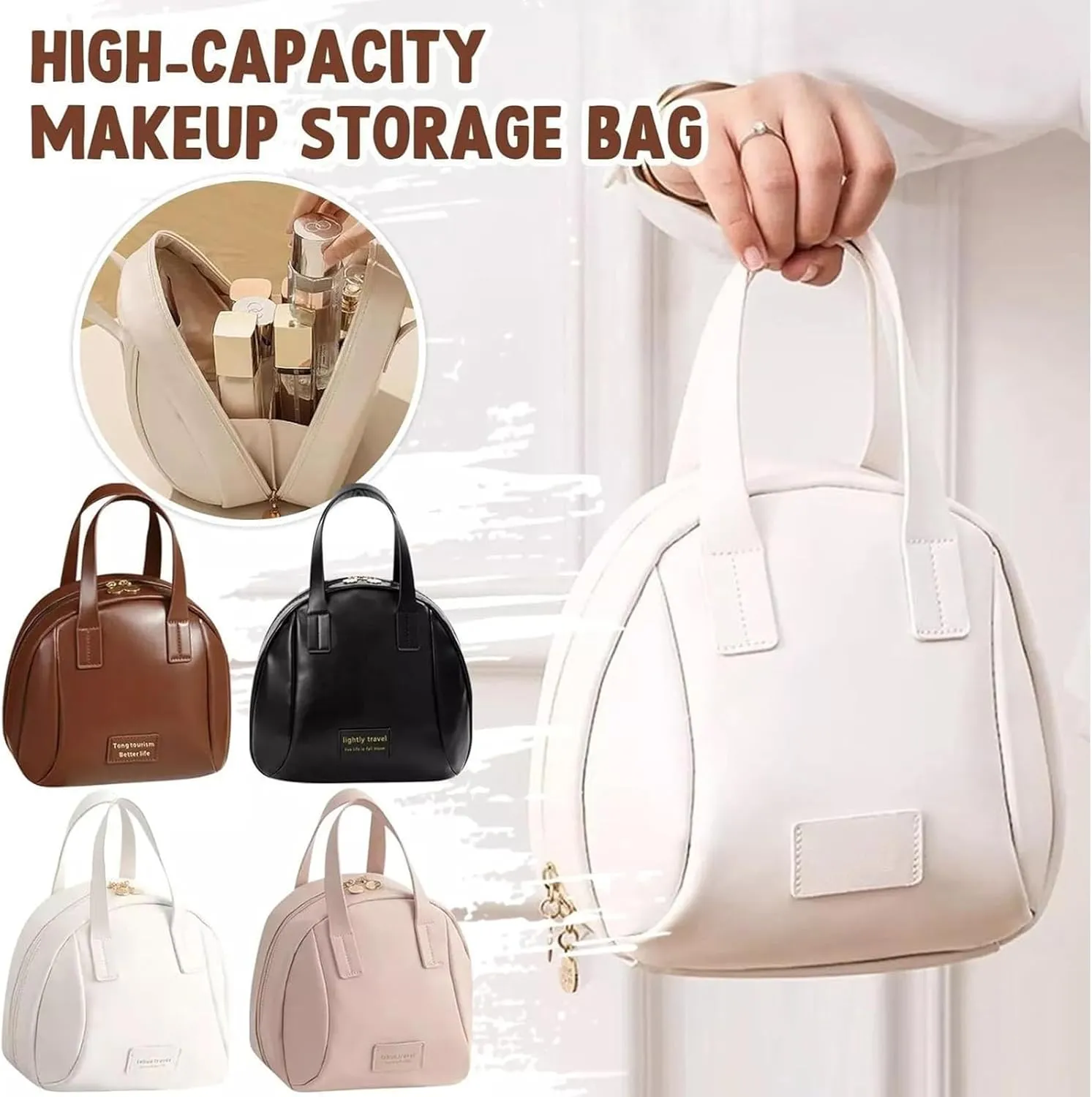 Multi-Layered Shell-Shaped Cosmetic Bag, Lightly Travel Shell Shaped Cosmetic Makeup Bag with Compartments, Waterproof PU Leather Toiletry Bag Handbag Pouch for Women (2pcs 2#)
