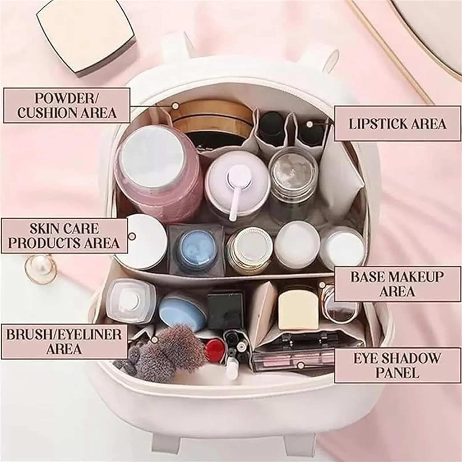 Multi-Layered Shell-Shaped Cosmetic Bag, Lightly Travel Shell Shaped Cosmetic Makeup Bag with Compartments, Waterproof PU Leather Toiletry Bag Handbag Pouch for Women (2pcs 2#)