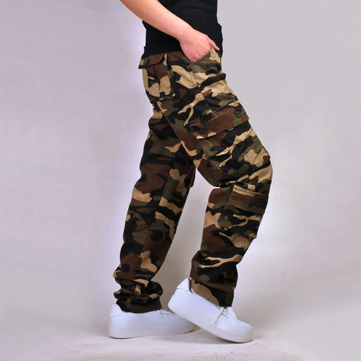 Muscularfit Baggy Cargo Pants for Men 2023 Casual Loose Multi Pockets Camouflage Trouser Lounge Buckle Zipper Camo Sweatpants