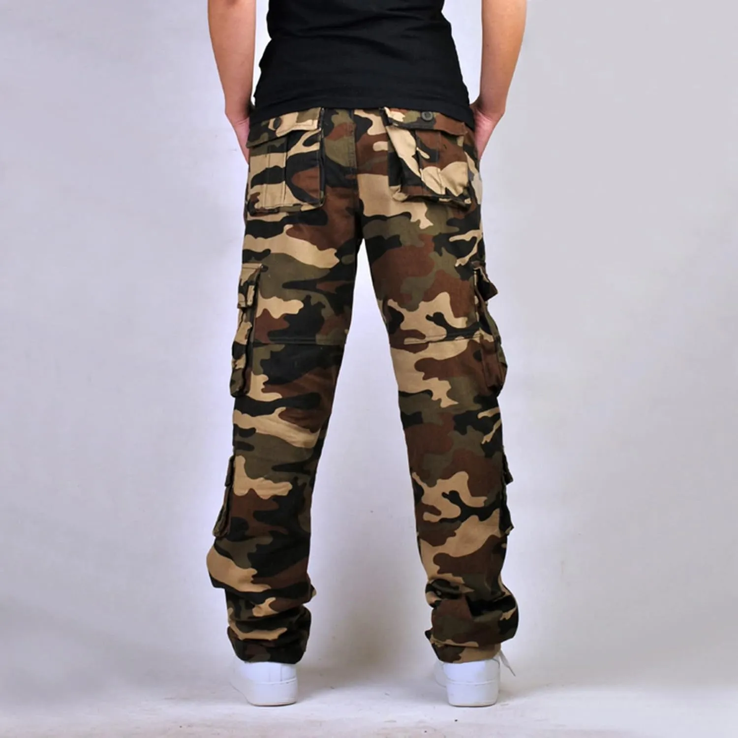 Muscularfit Baggy Cargo Pants for Men 2023 Casual Loose Multi Pockets Camouflage Trouser Lounge Buckle Zipper Camo Sweatpants