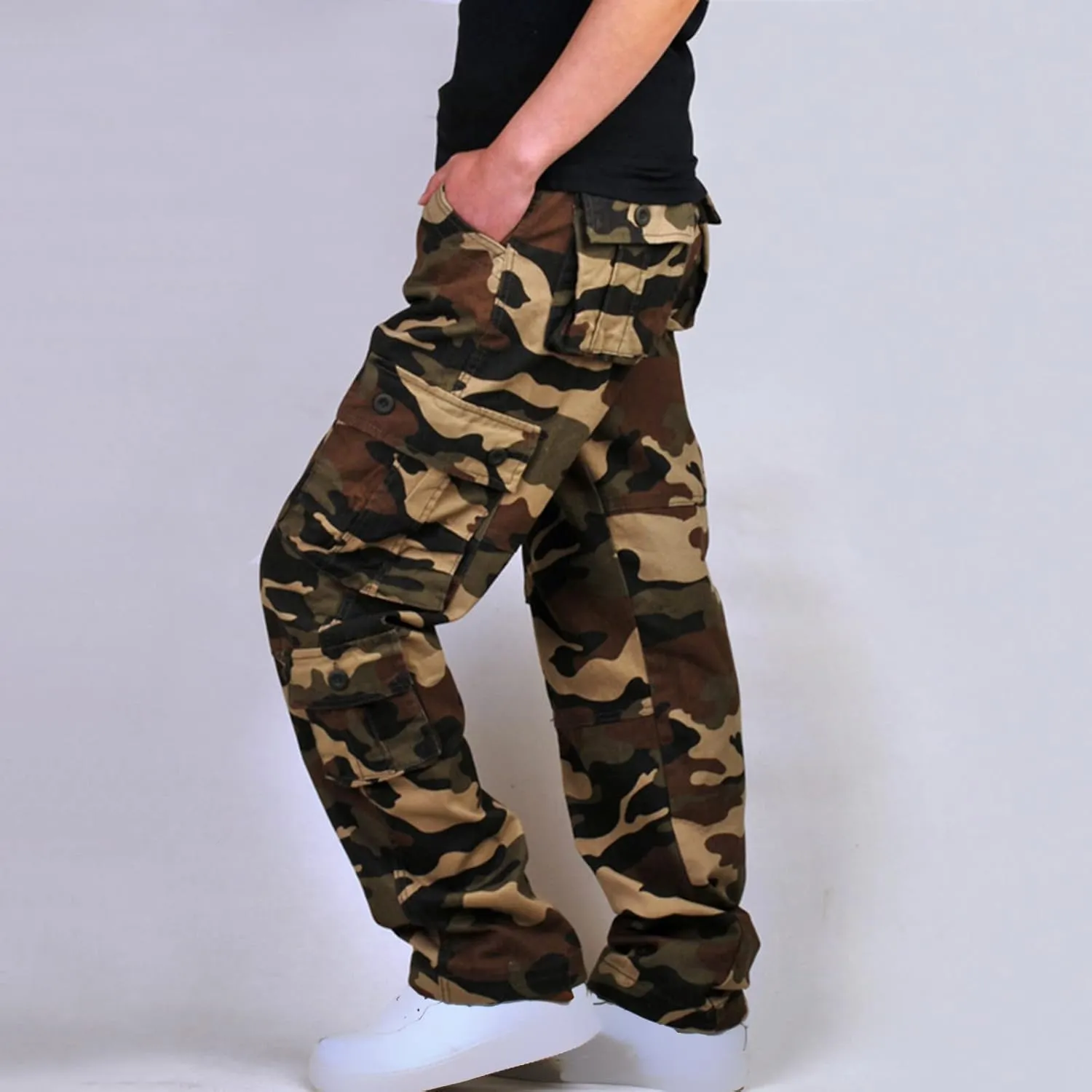 Muscularfit Baggy Cargo Pants for Men 2023 Casual Loose Multi Pockets Camouflage Trouser Lounge Buckle Zipper Camo Sweatpants
