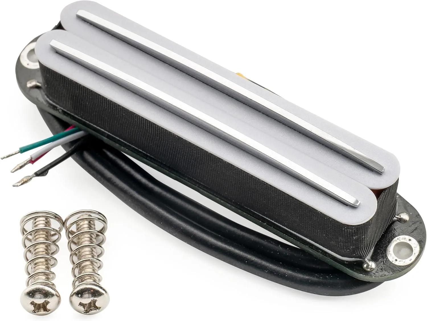 Musiclily Pro ST-DPHC Ceramic Dual Single Coil Sized Humbucker Pickup 13.2K Super Distortion for Strat Style Electric Guitar, White Body Chrome Rail