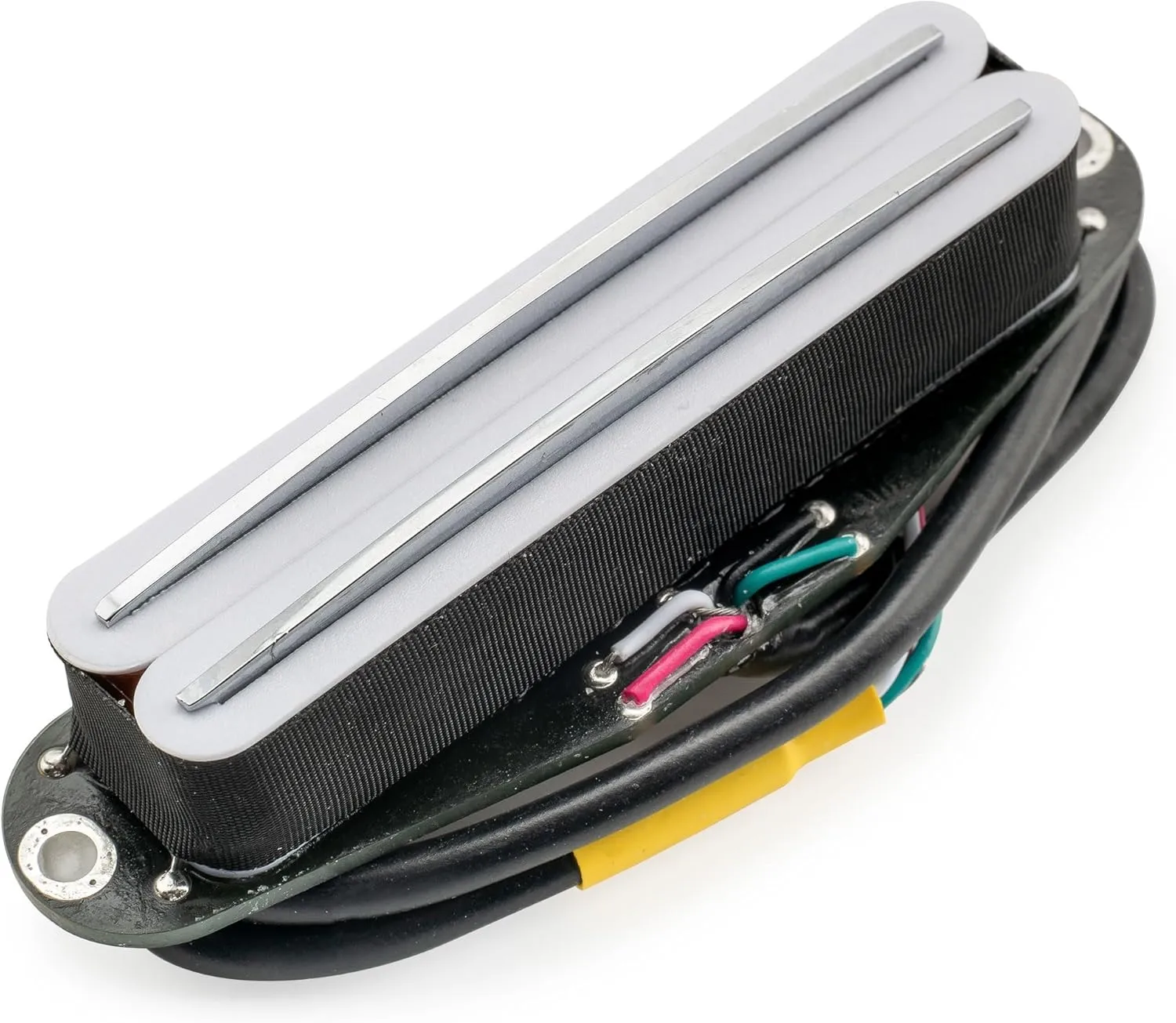 Musiclily Pro ST-DPHC Ceramic Dual Single Coil Sized Humbucker Pickup 13.2K Super Distortion for Strat Style Electric Guitar, White Body Chrome Rail