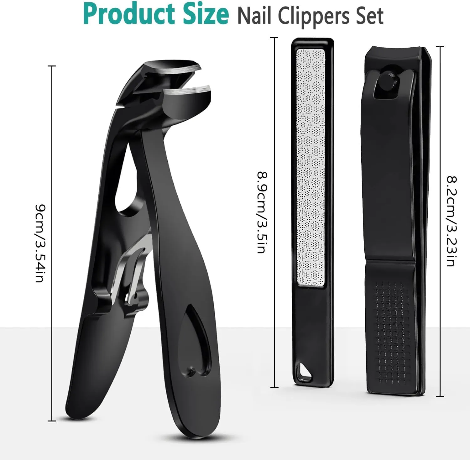 Nail Clippers for Thick Nails, Extra Sharp Ergonomic Wide Jaw Angled Toenail Clippers Fingernail Clippers for Women Men Seniors Nail Cutters Trimmers Set with Nail File Gift Case - Black