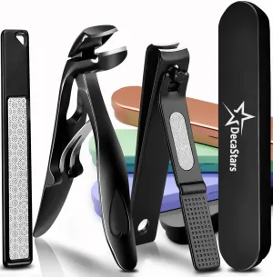 Nail Clippers for Thick Nails, Extra Sharp Ergonomic Wide Jaw Angled Toenail Clippers Fingernail Clippers for Women Men Seniors Nail Cutters Trimmers Set with Nail File Gift Case - Black