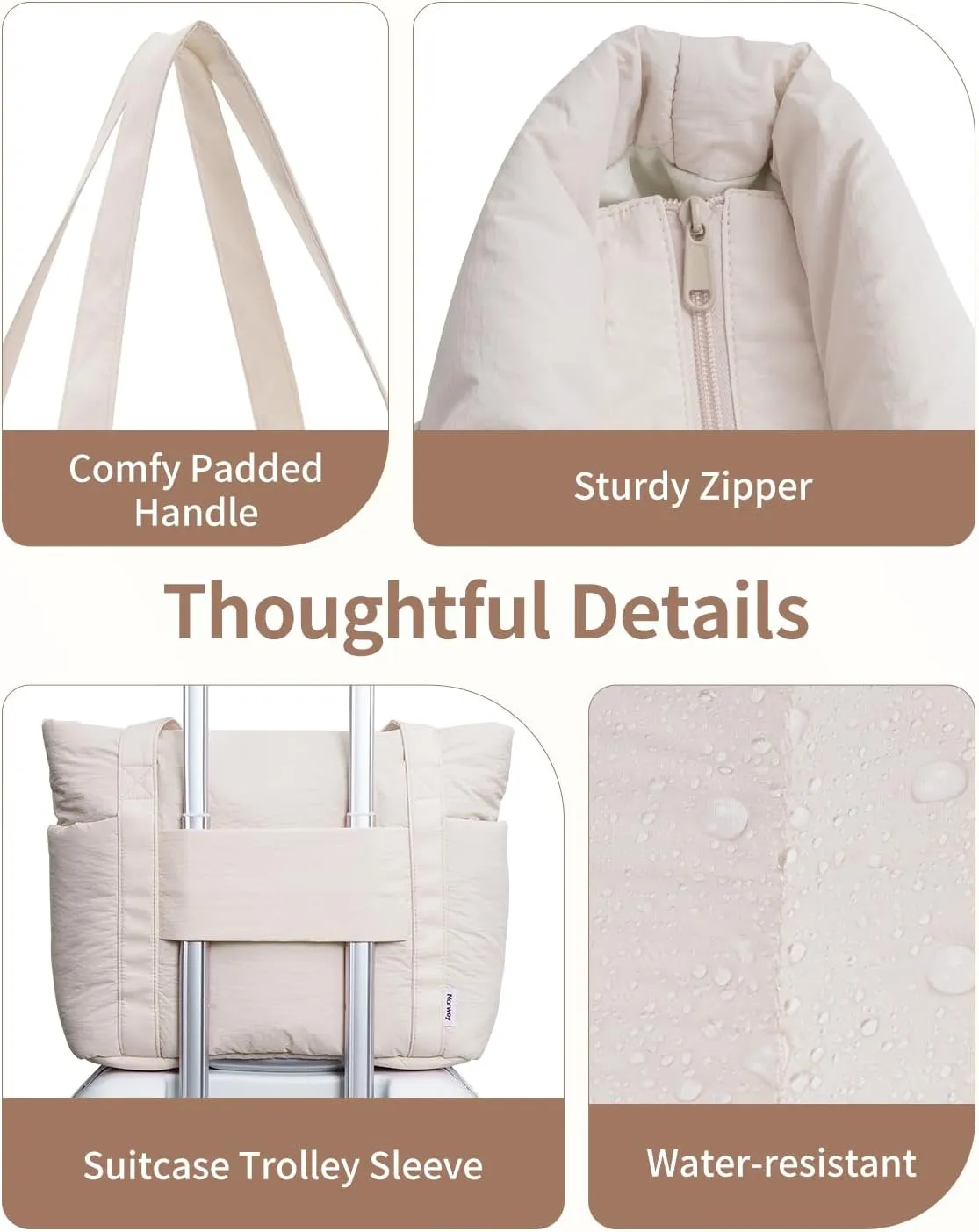 Narwey Puffer Travel Tote Bag for Women Work with Laptop Compartment, Quilted Puffy Tote Bags for Carry on, College, Nurse