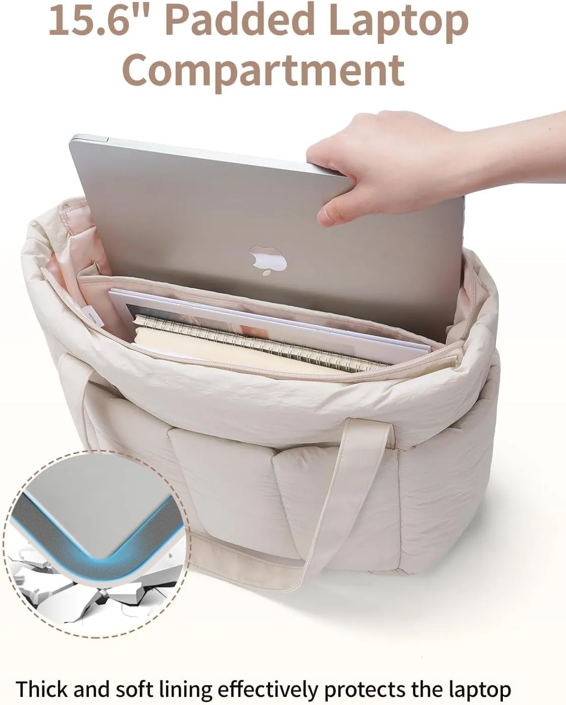 Narwey Puffer Travel Tote Bag for Women Work with Laptop Compartment, Quilted Puffy Tote Bags for Carry on, College, Nurse