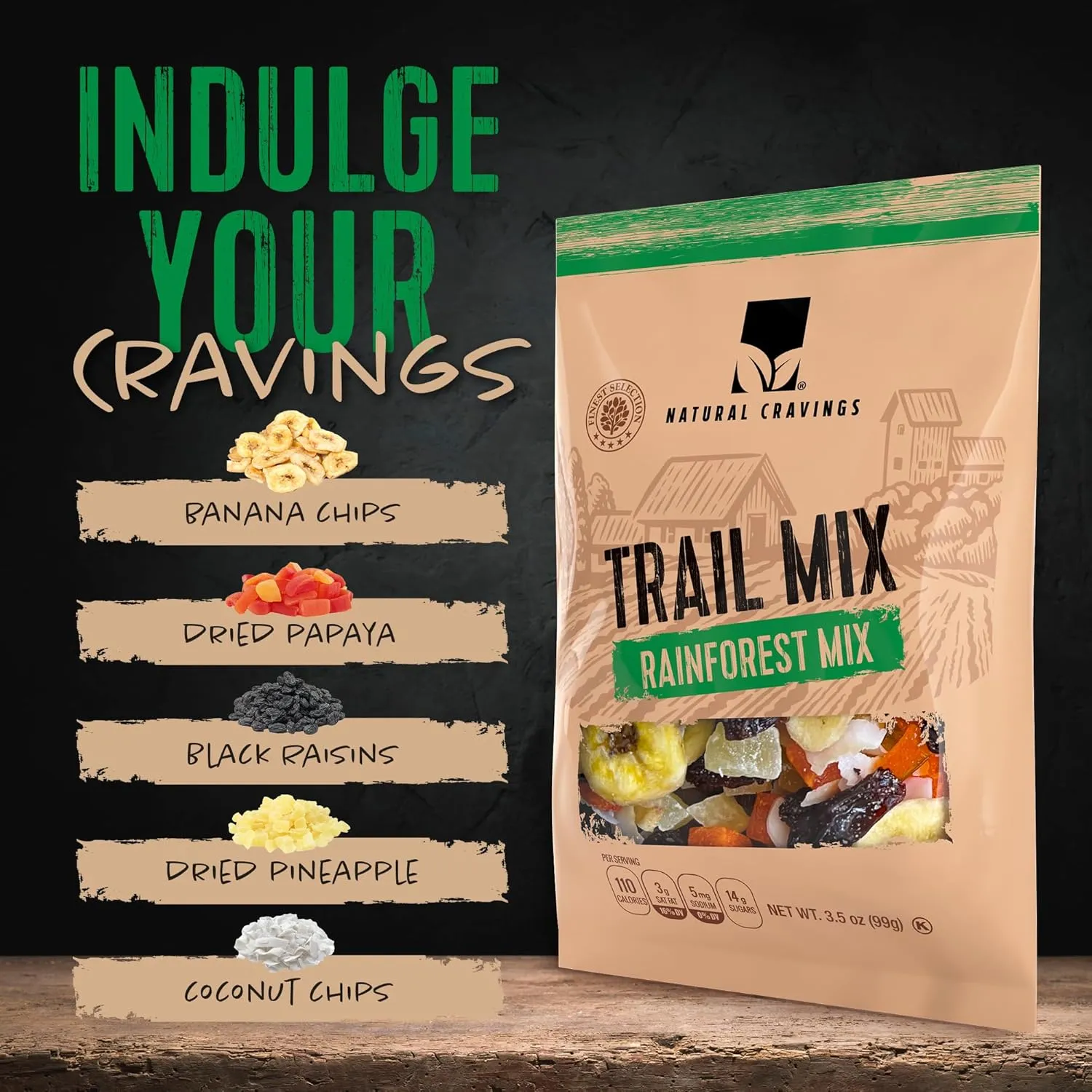 Natural Cravings Trail Mix Snack Packs - Individual 3.5 oz Bags - Rainforest Dried Fruit Mix & Assorted Nuts Mix with Dry Pineapple, Banana Chips, Papaya, Raisins, Coconut - Trail Mix Individual Packs