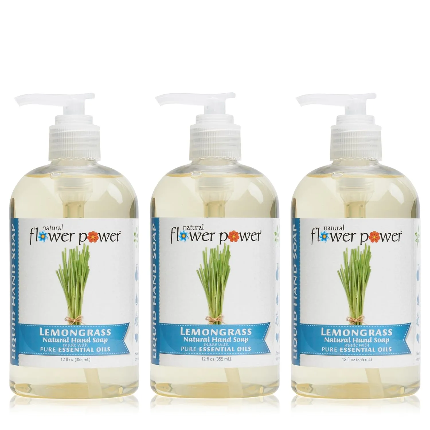 Natural Liquid Hand Soap, Lemongrass, pH Balanced, Scented with Pure Essential Oils, Soft and Moisturizing, Sulfate Free - 12 Ounce (Pack of 3)
