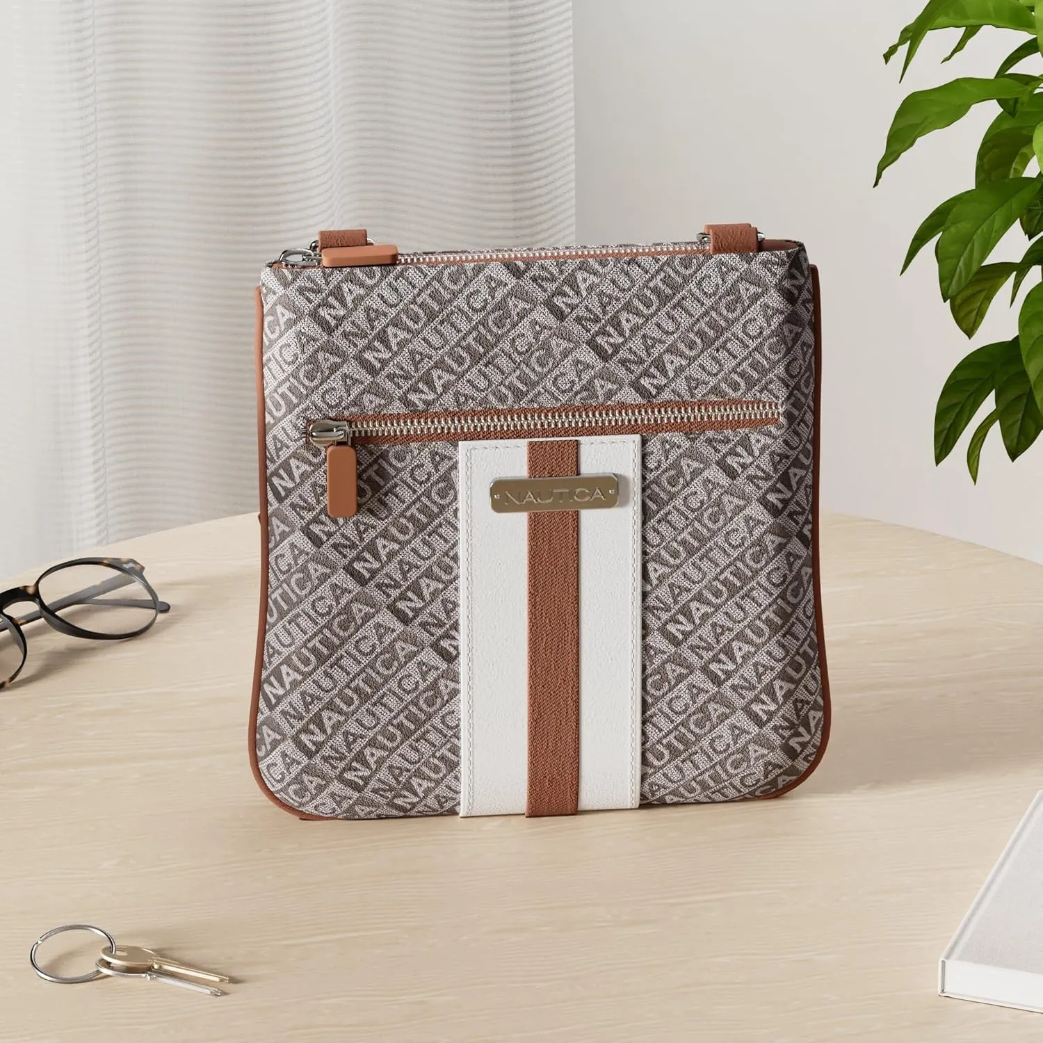 Nautica Lakeside Signature Jaquard North South Crossbody Bag