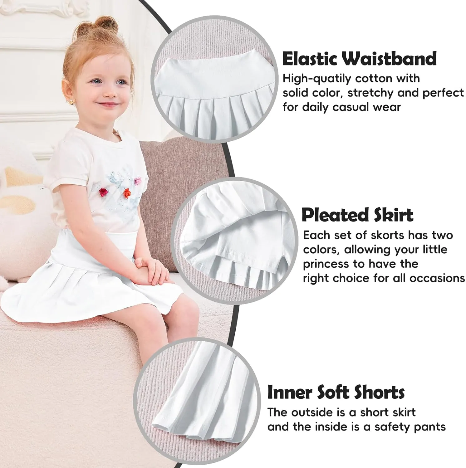 Neutocd Toddler Baby Girls Skirts Skorts Elastic High Waist Plain Pleated Skirts for Girls Running Sports Tennis Skater Skirt