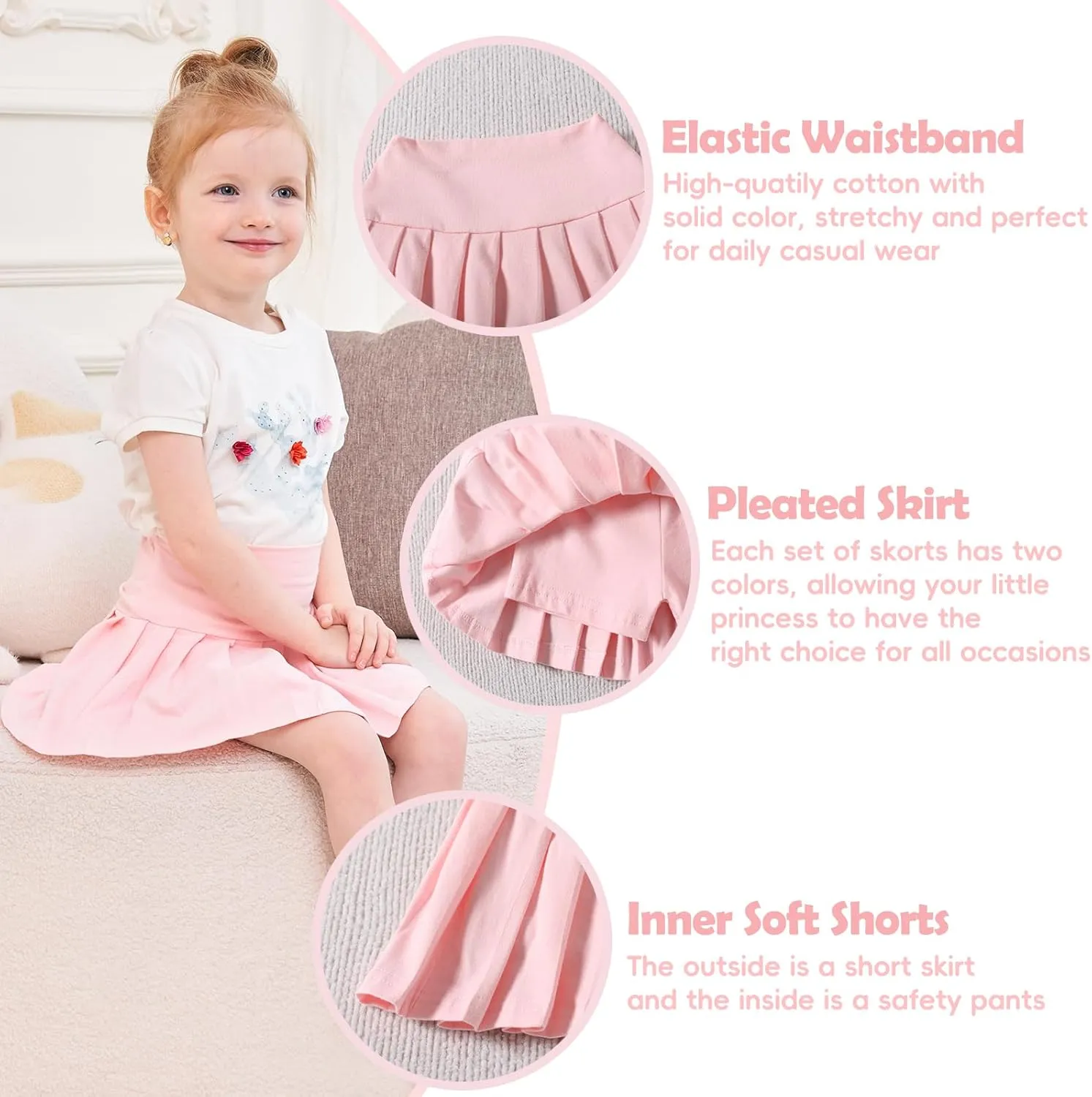 Neutocd Toddler Baby Girls Skirts Skorts Elastic High Waist Plain Pleated Skirts for Girls Running Sports Tennis Skater Skirt