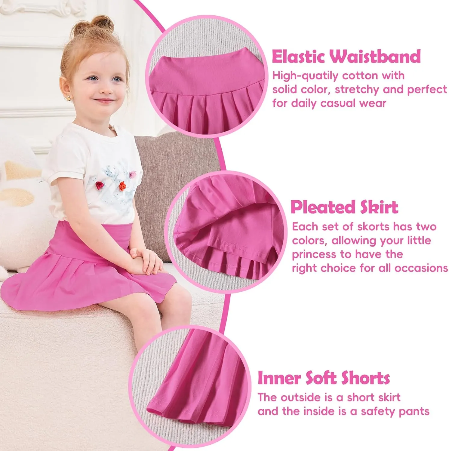 Neutocd Toddler Baby Girls Skirts Skorts Elastic High Waist Plain Pleated Skirts for Girls Running Sports Tennis Skater Skirt