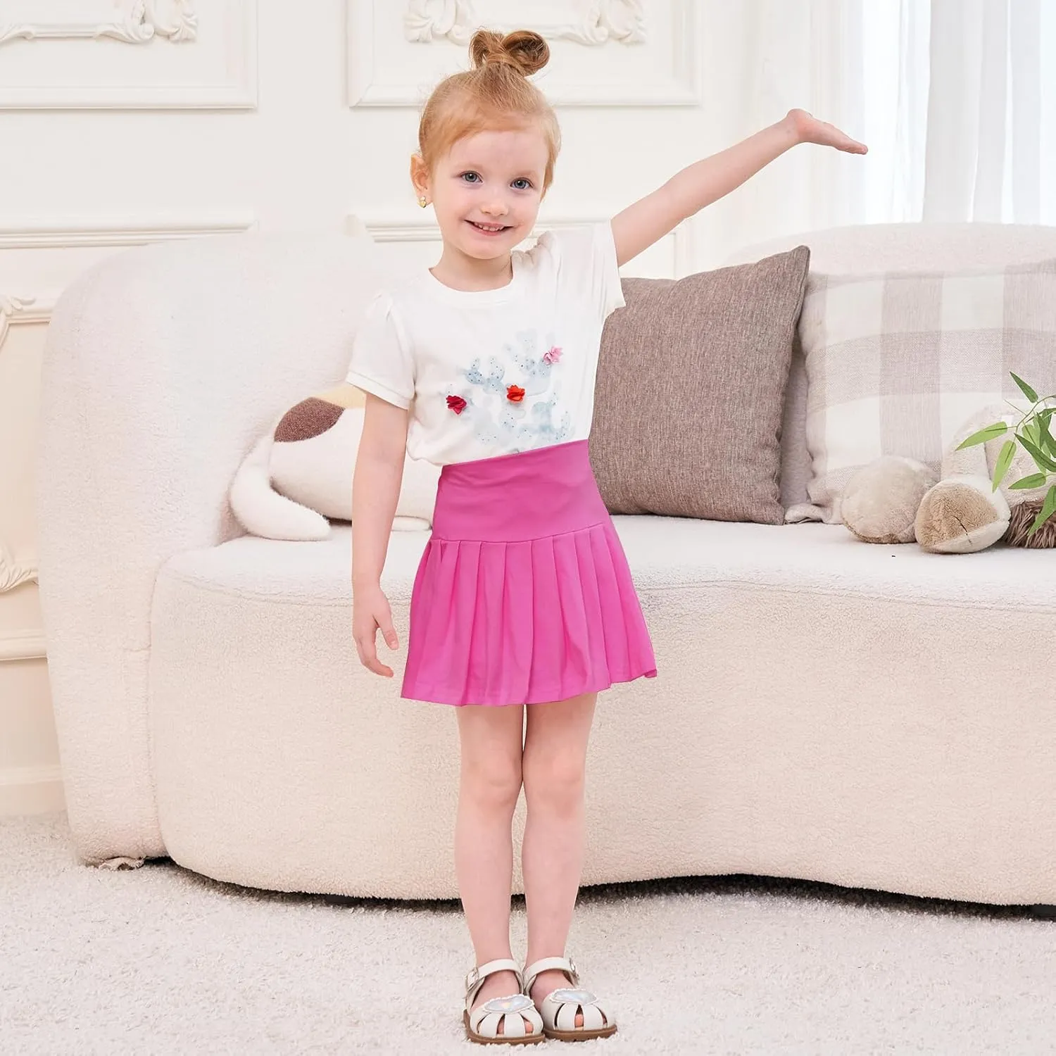 Neutocd Toddler Baby Girls Skirts Skorts Elastic High Waist Plain Pleated Skirts for Girls Running Sports Tennis Skater Skirt