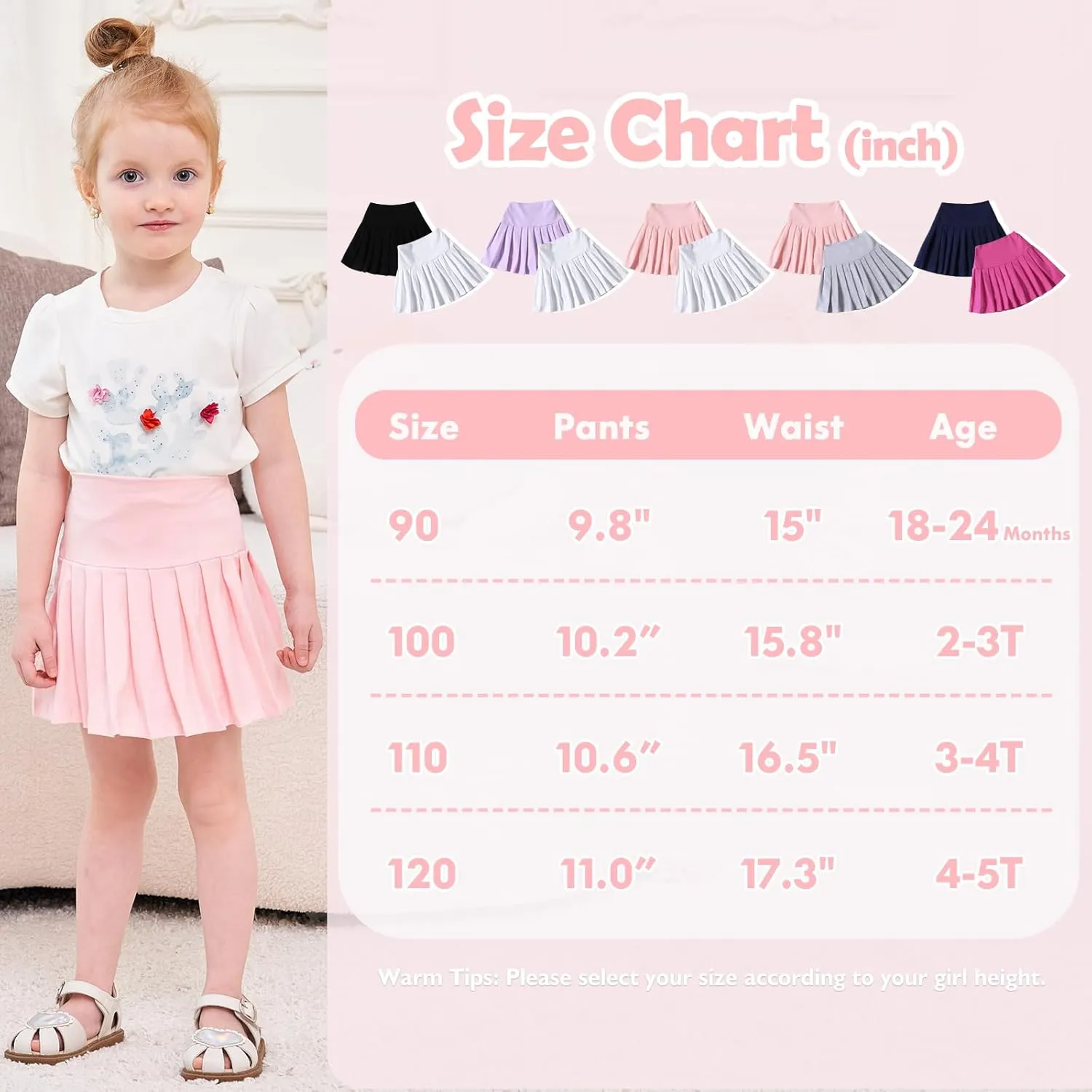 Neutocd Toddler Baby Girls Skirts Skorts Elastic High Waist Plain Pleated Skirts for Girls Running Sports Tennis Skater Skirt