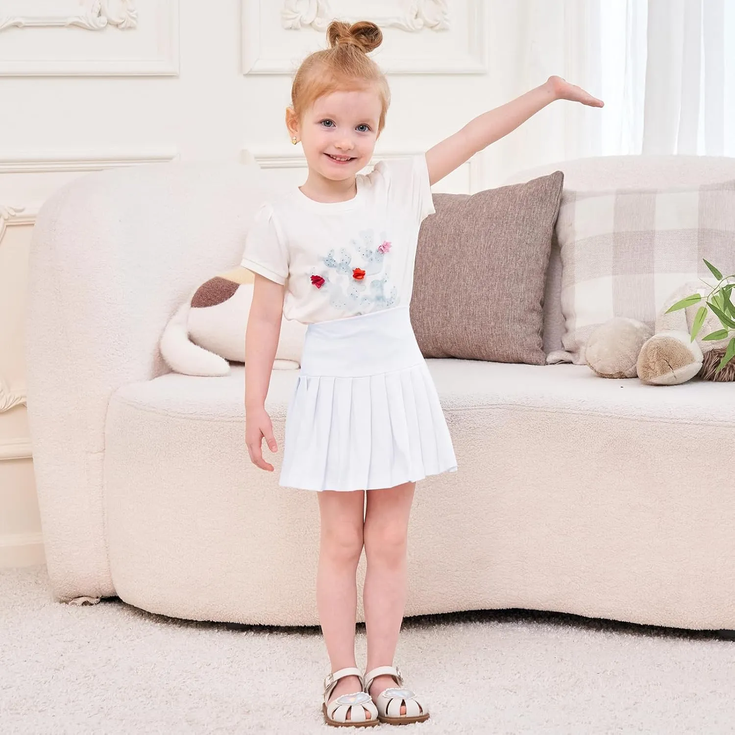 Neutocd Toddler Baby Girls Skirts Skorts Elastic High Waist Plain Pleated Skirts for Girls Running Sports Tennis Skater Skirt