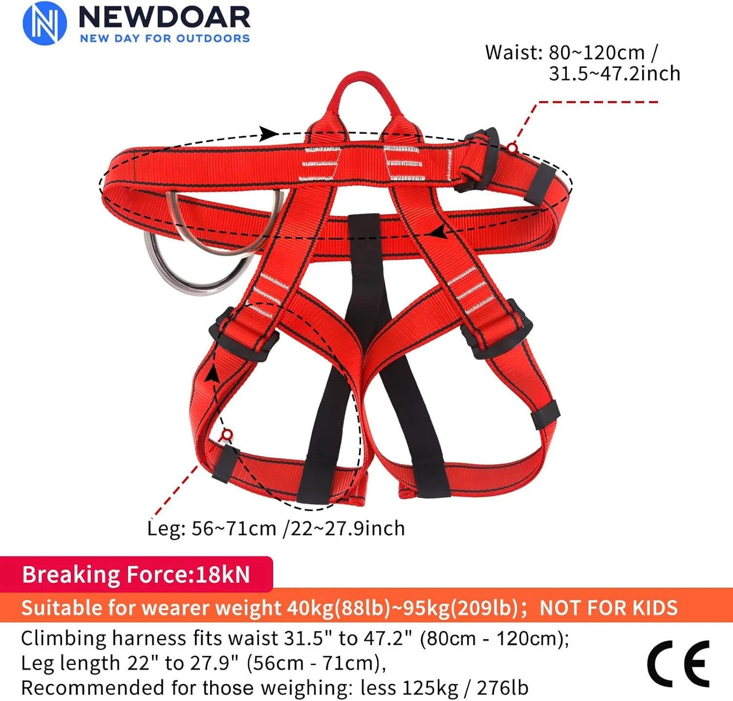 NewDoar Climbing Harness, Mountaineering Rock Climbing Harness, Half Body Harness for Rappelling Fire Rescuing Tree Climbing