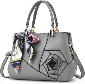 NICOLE&DORIS Flowers Handbag for Women Top Handle Bags PU Leather Messenger Bag Fashion Shoulder Bag Tote Satchel Ladies Crossbody Bag Gray