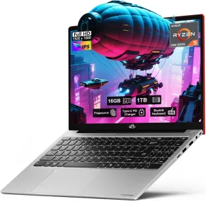 NIMO 15.6'' FHD IPS Business-Laptop-Computer - AMD Ryzen 5 6600H, 16GB DDR5 RAM 1TB SSD(Beat R7 5700U, 6 Cores Up to 4.5GHz), 100W Type-C, 6 Cores 660M GPU, Fingerprint, Backlit Keyboard, Win 11
