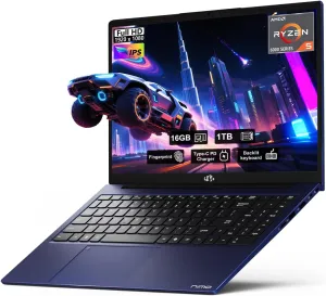 NIMO 15.6'' FHD IPS Business-Laptop-Computer - AMD Ryzen 5 6600H, 16GB DDR5 RAM 1TB SSD(Beat R7 5700U, 6 Cores Up to 4.5GHz), 100W Type-C, 6 Cores 660M GPU, Fingerprint, Backlit Keyboard, Win 11