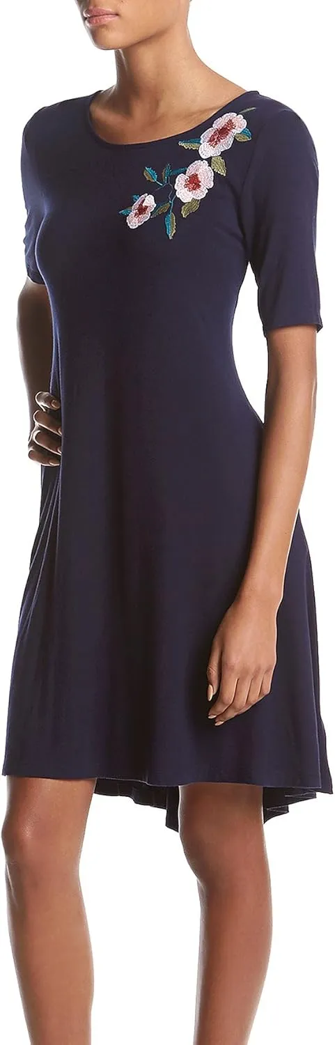 Nina Leonard Embroidered Trapeze Dress