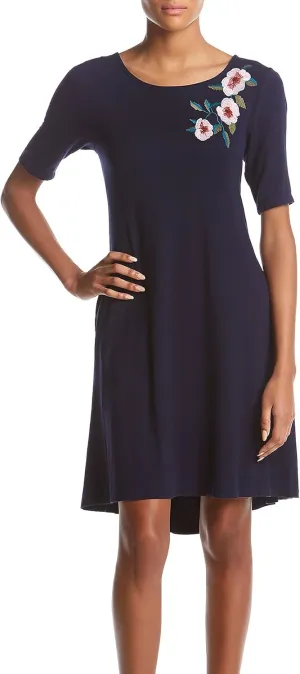 Nina Leonard Embroidered Trapeze Dress
