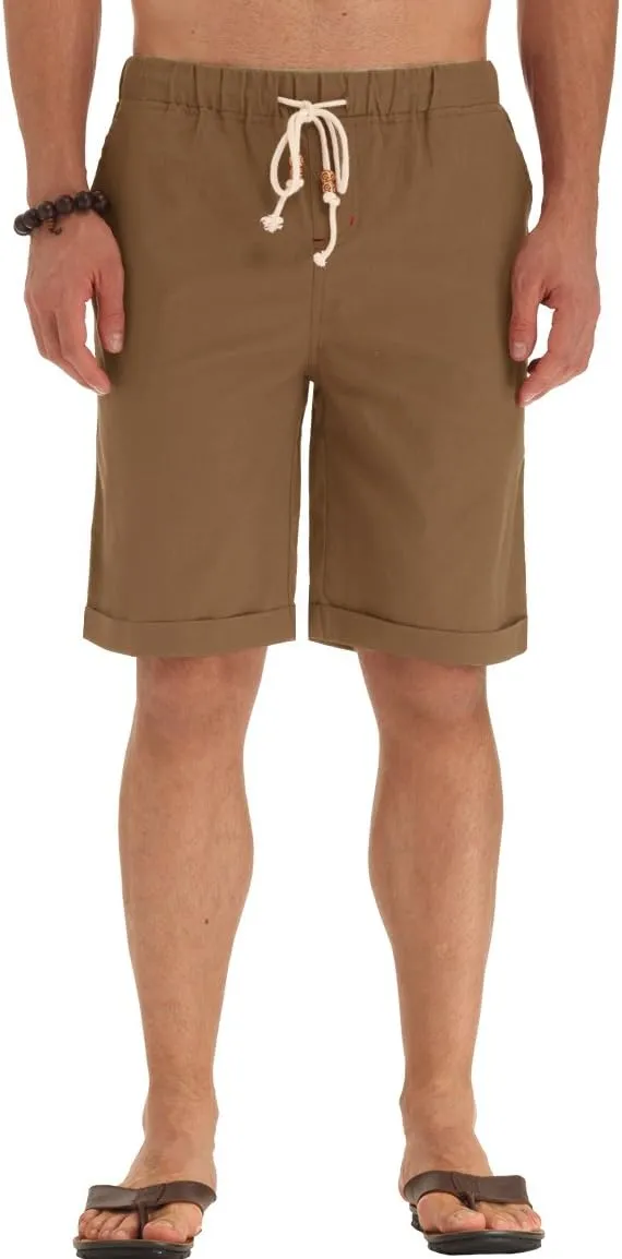 NITAGUT Men's Linen Casual Classic Fit Short Drawstring Summer Beach Shorts
