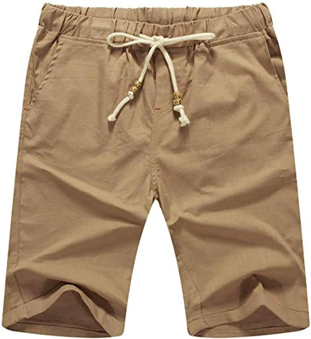 NITAGUT Men's Linen Casual Classic Fit Short Drawstring Summer Beach Shorts