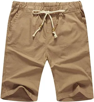 NITAGUT Men's Linen Casual Classic Fit Short Drawstring Summer Beach Shorts