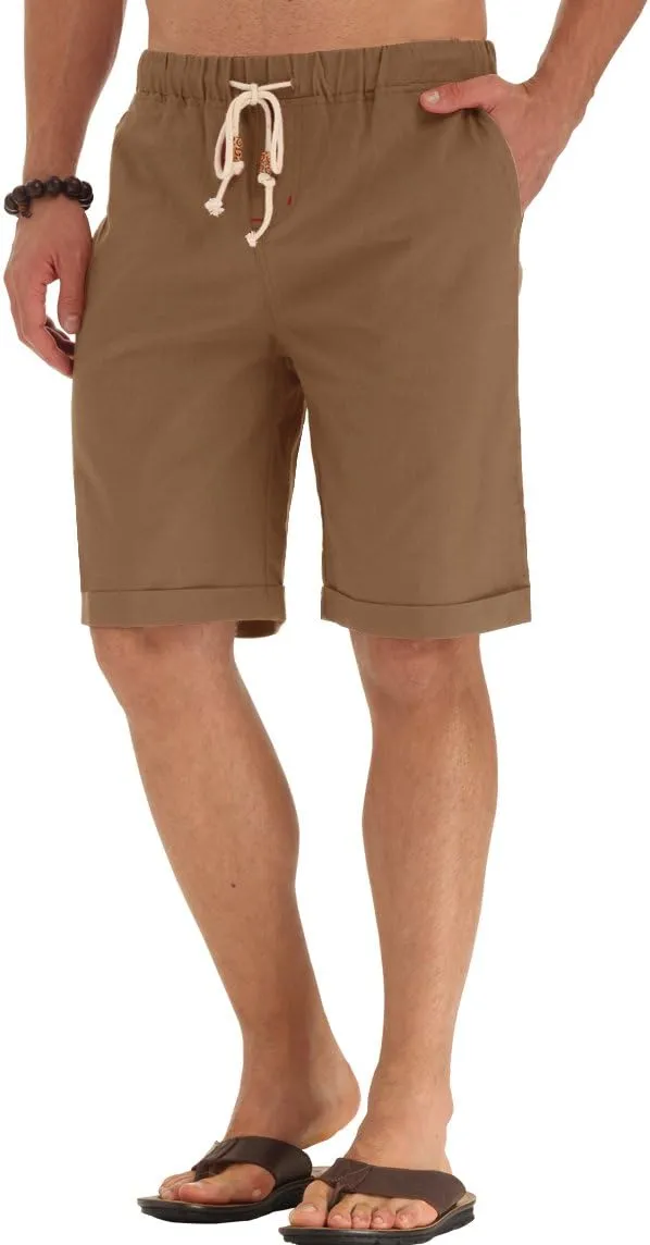 NITAGUT Men's Linen Casual Classic Fit Short Drawstring Summer Beach Shorts