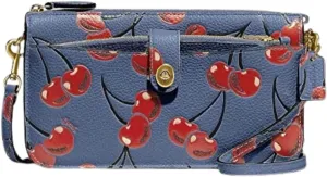 Noa Pop Up Messenger With Cherry Print Blue Red Leather Bag NEW