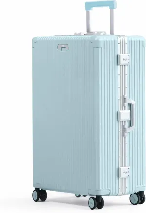 Nobl Travel Zipperless Check In Suitcase - Aluminum Frame, Check In luggage 30.25x20x12 Airline Approved by Noble Travel- Unbreakable Polycarbonate Shell- Dual TSA Locks, 360° Spinner Wheels Baby Blue