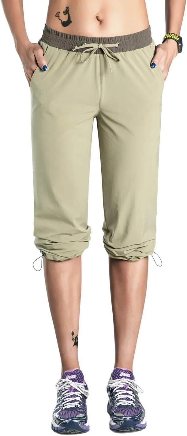 Nonwe Women's Quick Drying Hiking Pants Lightweight Drawstring Joggers with Pockets Elastic Waist Pants