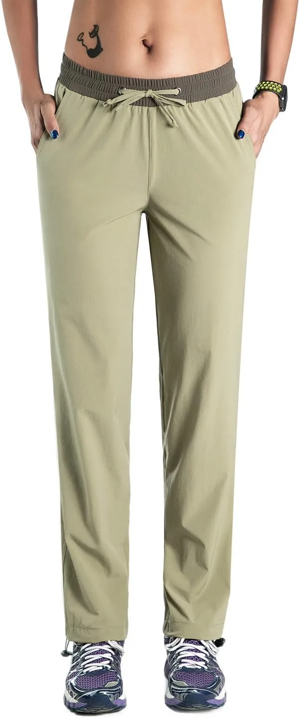 Nonwe Women's Quick Drying Hiking Pants Lightweight Drawstring Joggers with Pockets Elastic Waist Pants