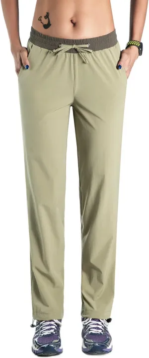 Nonwe Women's Quick Drying Hiking Pants Lightweight Drawstring Joggers with Pockets Elastic Waist Pants
