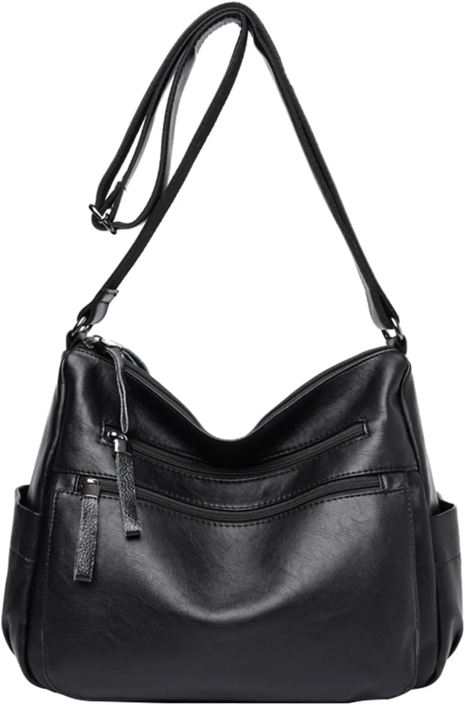 NOTAG Women's PU Crossbody Bag Casual Shoulder Bag with Adjustable Strap Lightweight Messenger Bag Waterproof Clutch Handbag for Girls (Black)