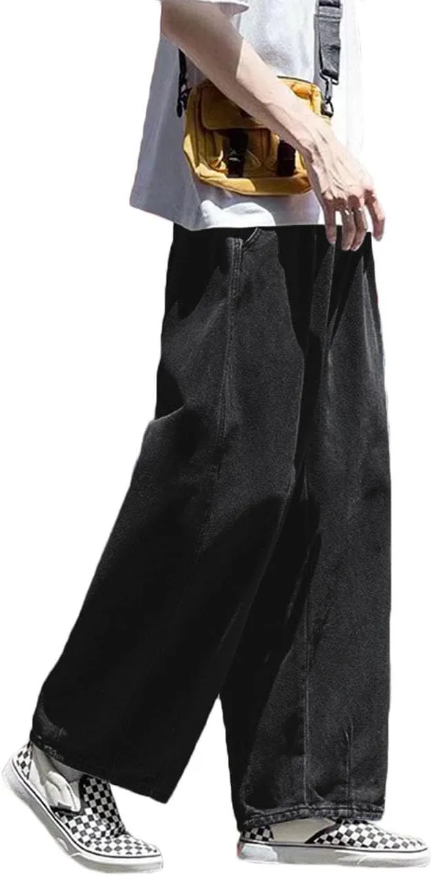Nutriangee Men's Loose Wide Leg Jeans Straight Baggy Hip hop Streetwear Skateboard Denim Pants