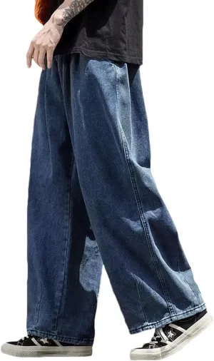 Nutriangee Men's Loose Wide Leg Jeans Straight Baggy Hip hop Streetwear Skateboard Denim Pants