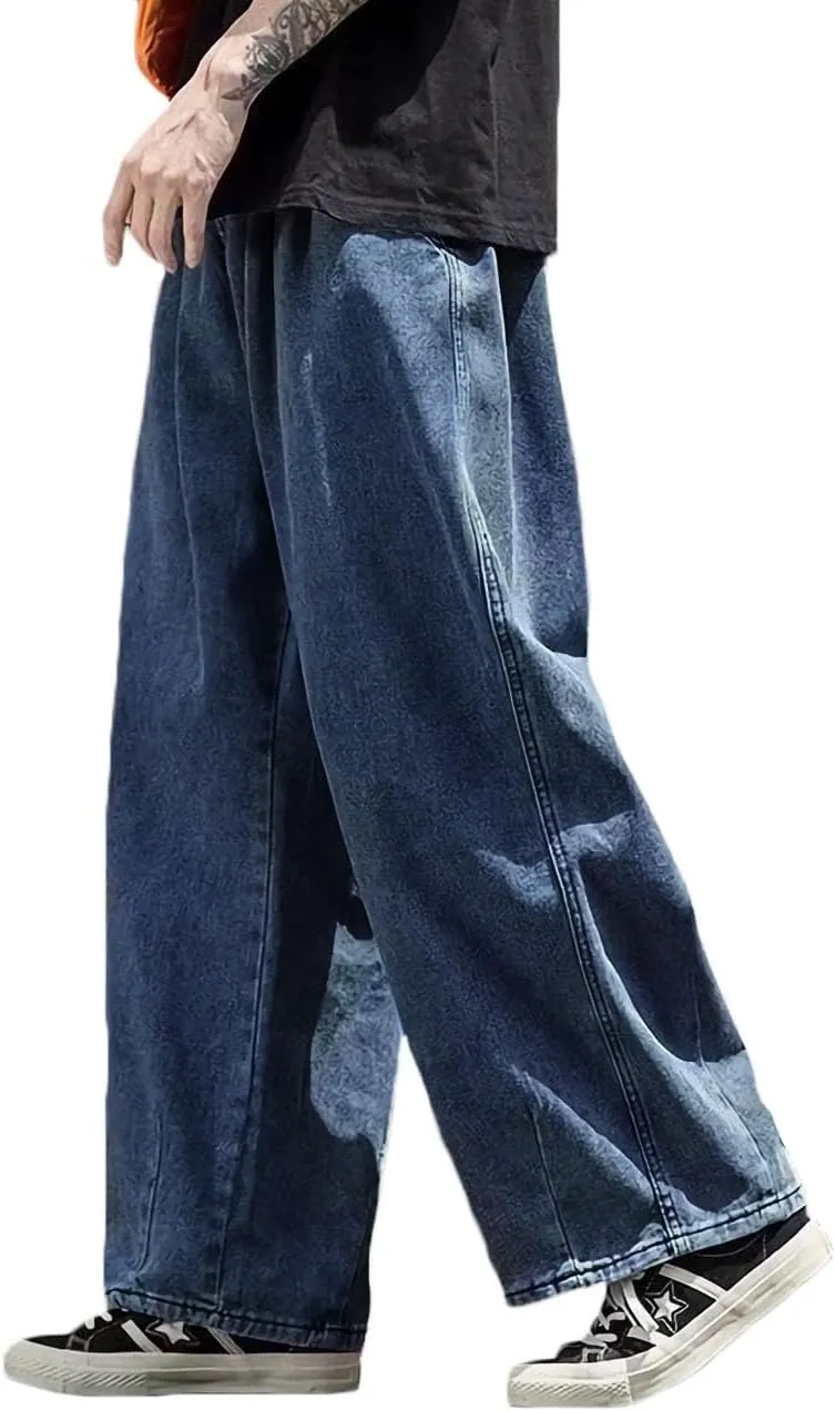 Nutriangee Men's Loose Wide Leg Jeans Straight Baggy Hip hop Streetwear Skateboard Denim Pants