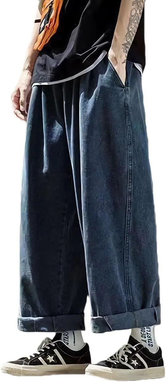 Nutriangee Men's Loose Wide Leg Jeans Straight Baggy Hip hop Streetwear Skateboard Denim Pants