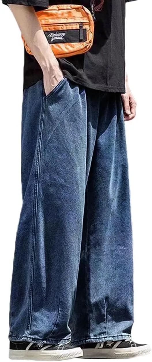 Nutriangee Men's Loose Wide Leg Jeans Straight Baggy Hip hop Streetwear Skateboard Denim Pants
